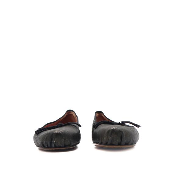 Alaia Leather Crackle Pewter Metallic Bow Ballet Flats Size 39.5 - Picture 3 of 14